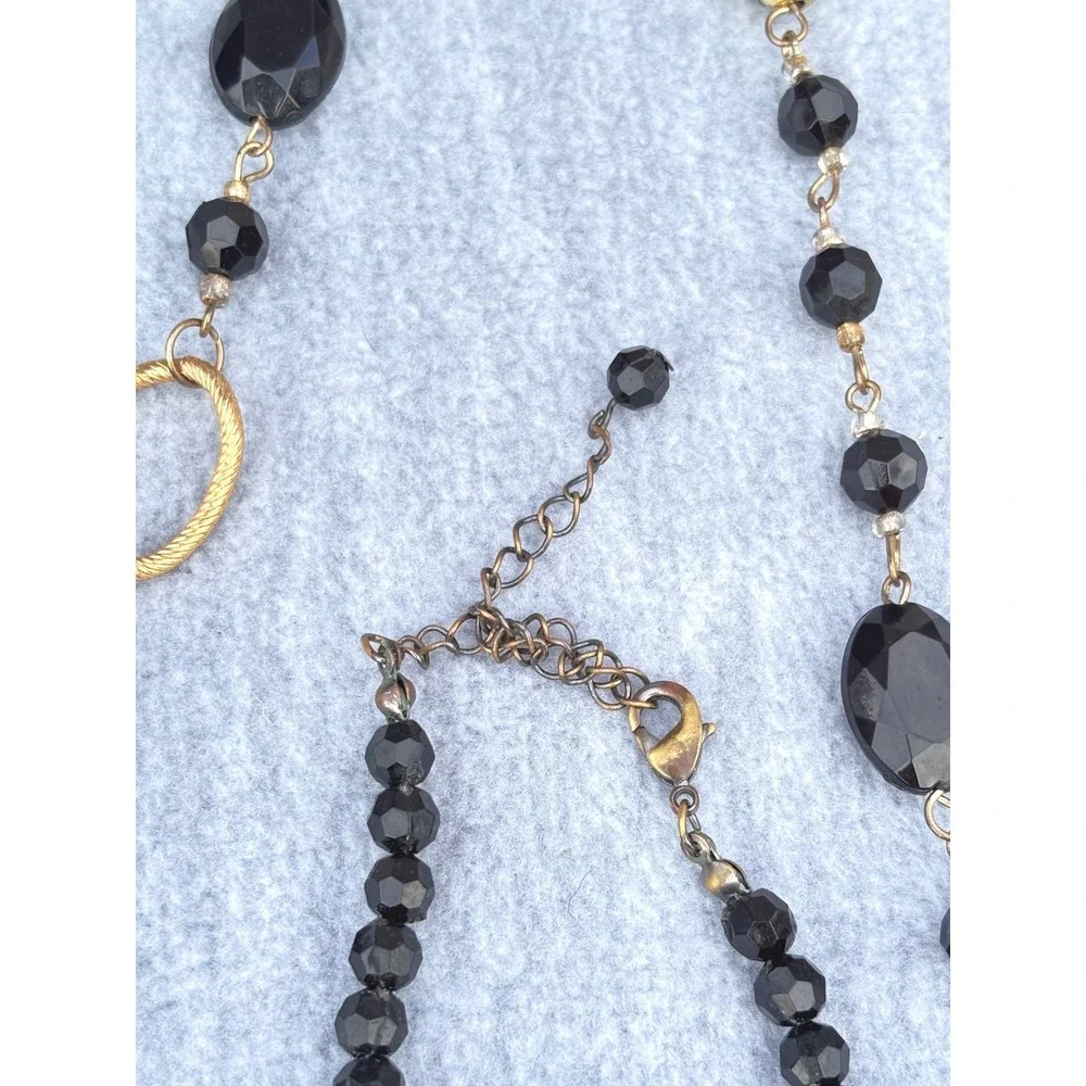 Dark Academia Beaded Jewelry Black Gold Tone‎ Acrylic Metal Necklaces Faceted